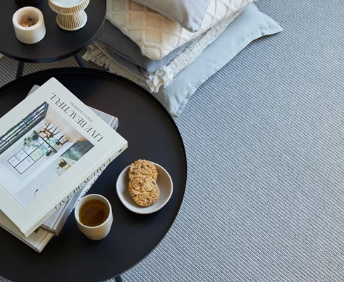 Grey linear loop wool carpet in modern living room