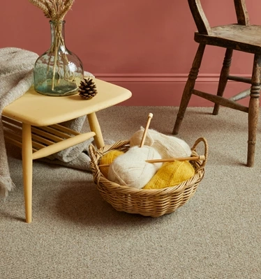 Modern wool stair runner with brass carpet rods