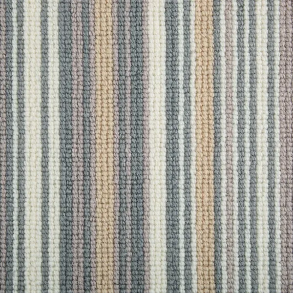 Striped carpet in muted gray and beige tones