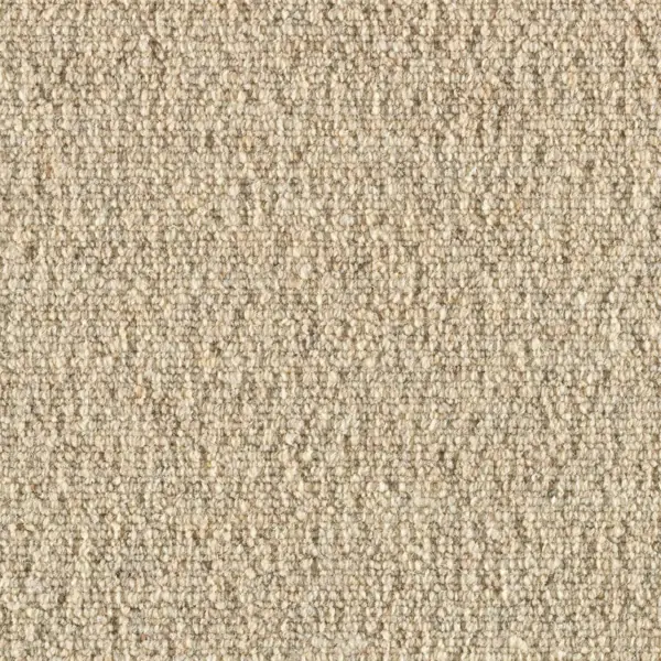 Beige textured wool carpet with tight loop pile.