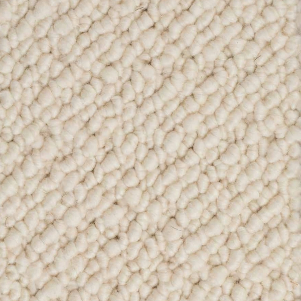 Cream wool carpet with a thick, chunky loop pile.